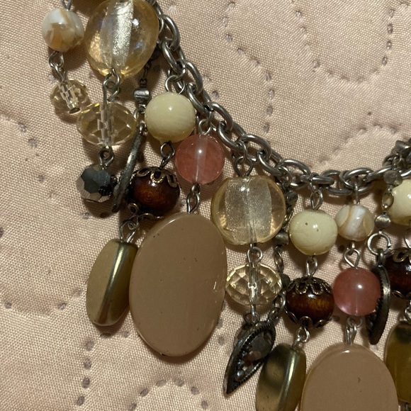 Vintage Necklace Beads Pink Purple Creme Charms Chain Heavy - Picture 2 of 4